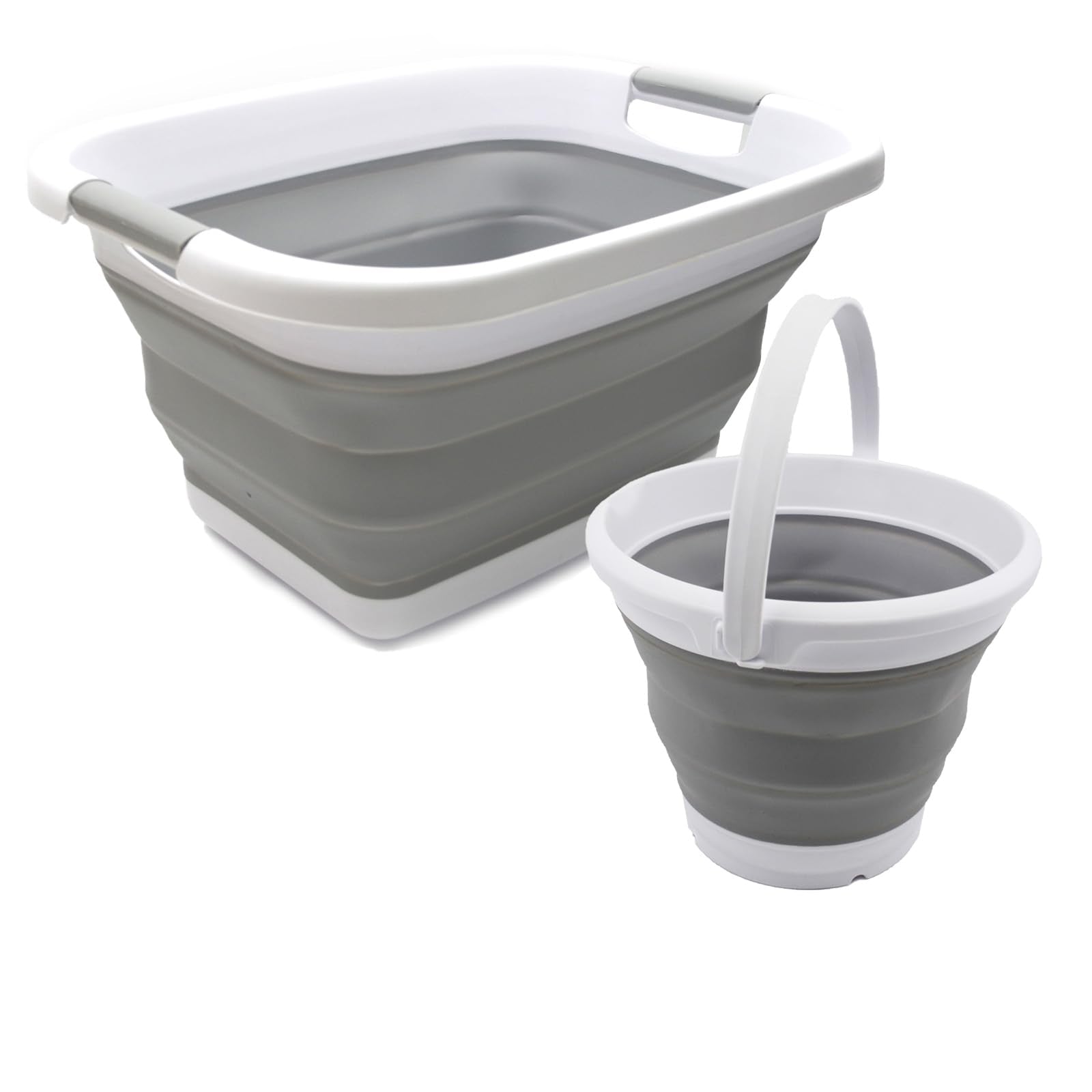 Sammart 2 Pcs Set : 25L (6.6 Gallon) Collapsible Plasic Laundry Basket & 5.5L (1.4 Gallon) Collapsible Bucket/Waterpot (Laundry