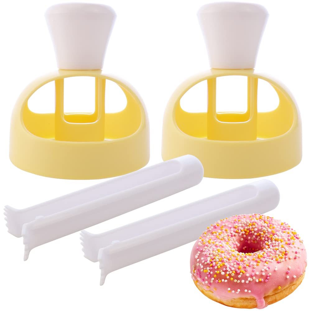 Hengke 2 Pack Plastic Donut Cutters With Dipping Pliers Doughnut Mould Doughnut Maker Diy Doughnut Baking Tool Non-Stick Donut M