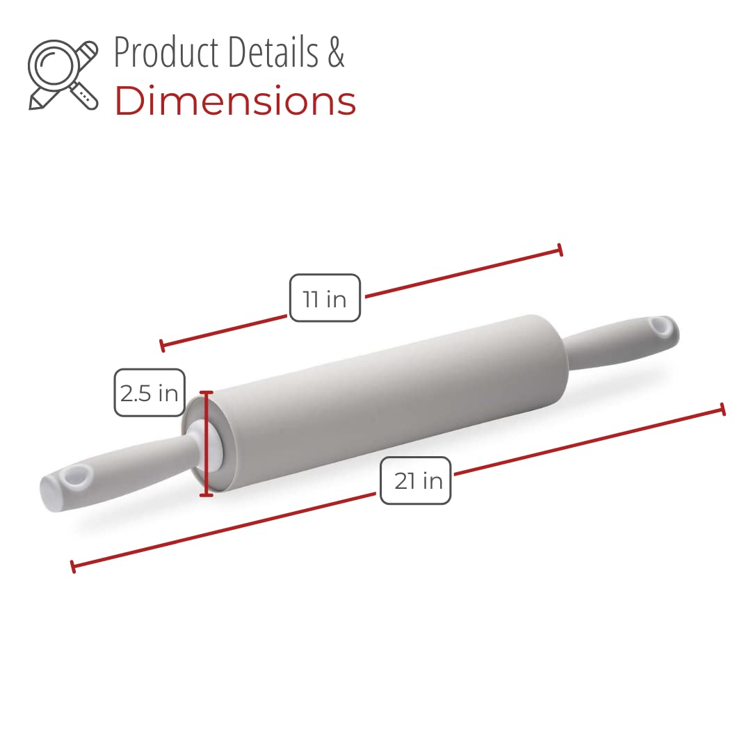 Husmait Silicone Rolling Pin - Premium Kitchen Baking Pin For Rolling And Baking - Great For Making Dough, Bread And Pizza