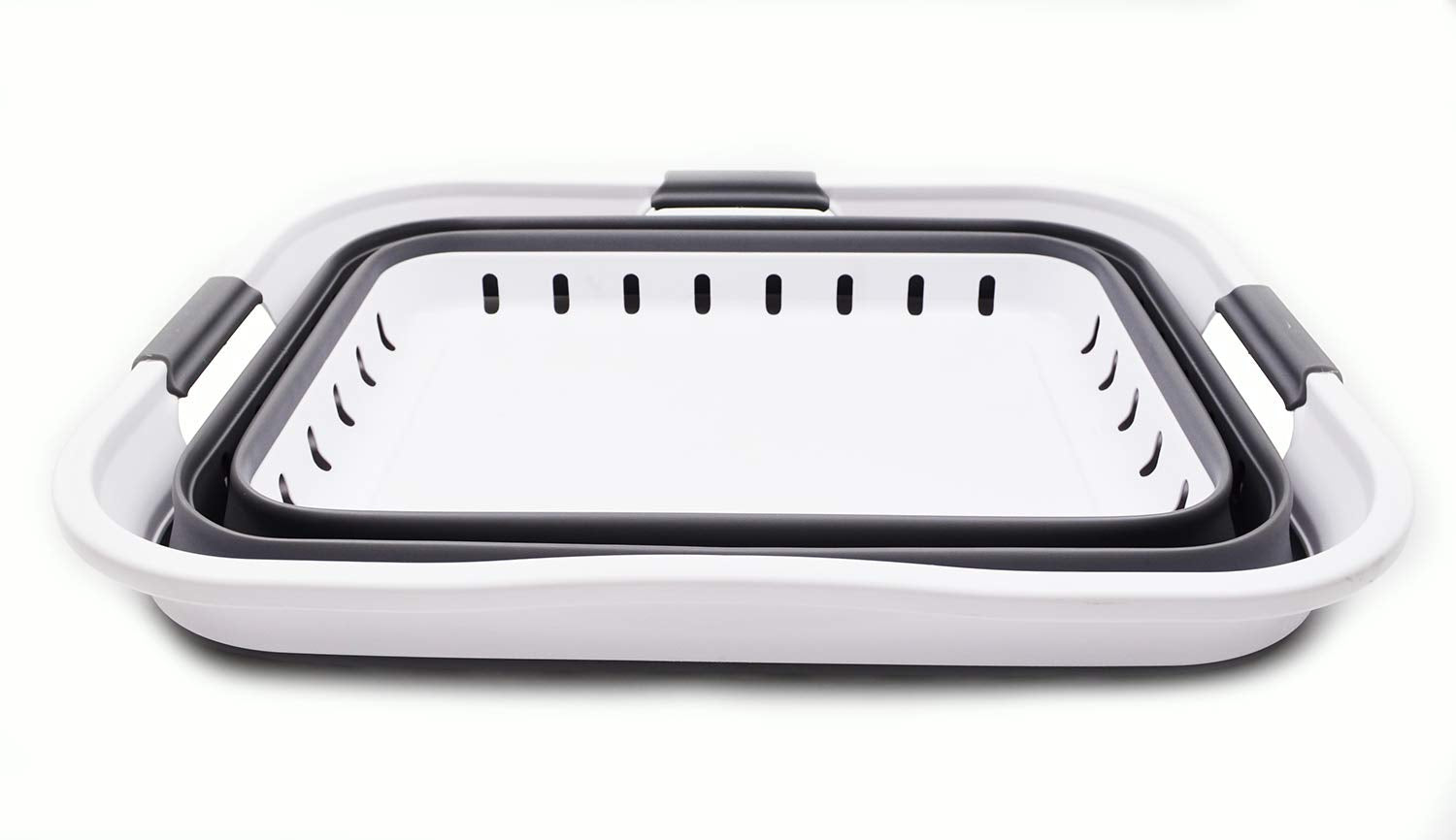 SAMMART 42L (11 gallon) Collapsible Plastic Laundry Basket - Foldable Pop Up Storage Container/Organizer - Space Saving Hamper/Basket (1  White/Dark Grey)