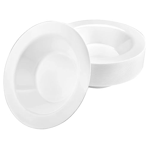 Premium Quality Heavyweight Plastic Bowls China Like. Wedding and Party Dinnerware Plastic Bowls 14 oz. White/Pearl-Value Pack 30 Count