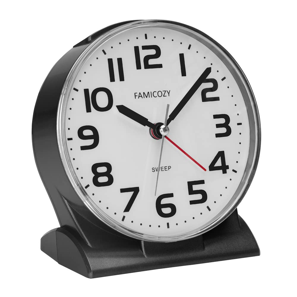 FAMICOZY 4.5 No Ticking Analog Alarm Clock,Silent Readable for Seniors,Easy to Set,Gradual Rise Alarm,Big Numbers,On/Off Switch 