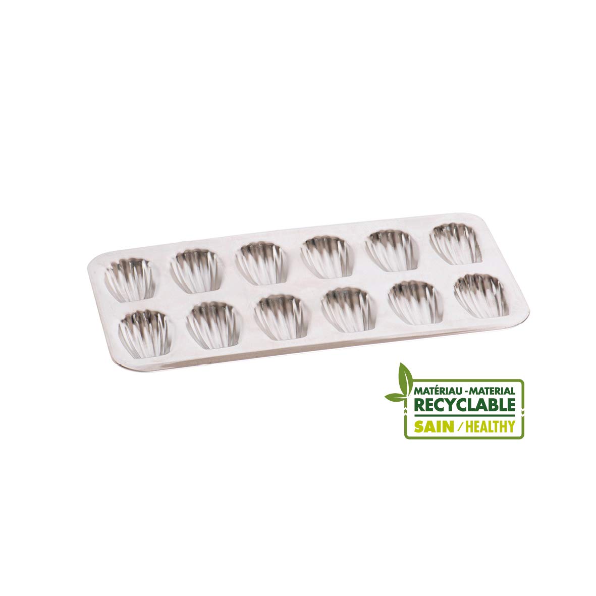 Gobel 12 Count Heavy Tinned Steel Madeleine Sheet Pan, 15.5 x 7.875 Inch, Silver, Model 2499, Made in France