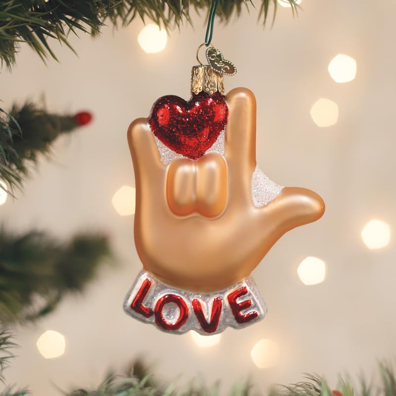 Old World Christmas Love Sign Language Glass Blown Ornament for Christmas Tree, Handcrafted Holiday Decoration, Valentines Day C