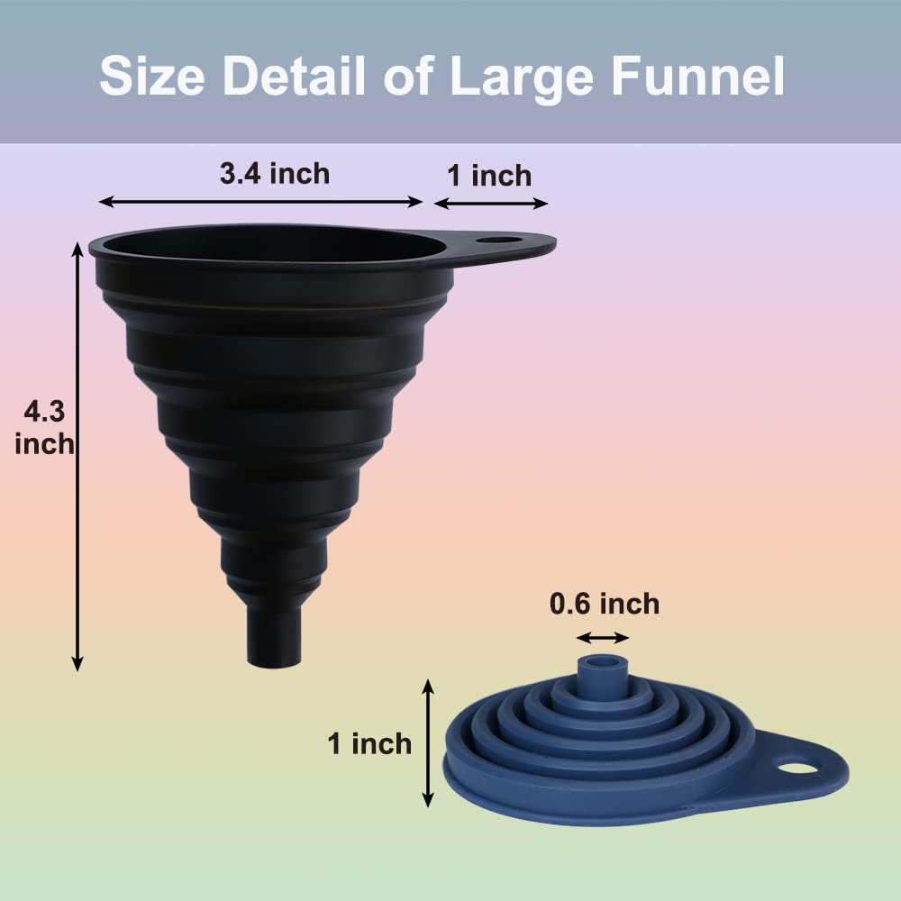 Kongnai Funnels For Kitchen Use Set Of 4, Silicone Collapsible Funnels For Filling Bottles, Food Grade Funnel For Liquid Powder