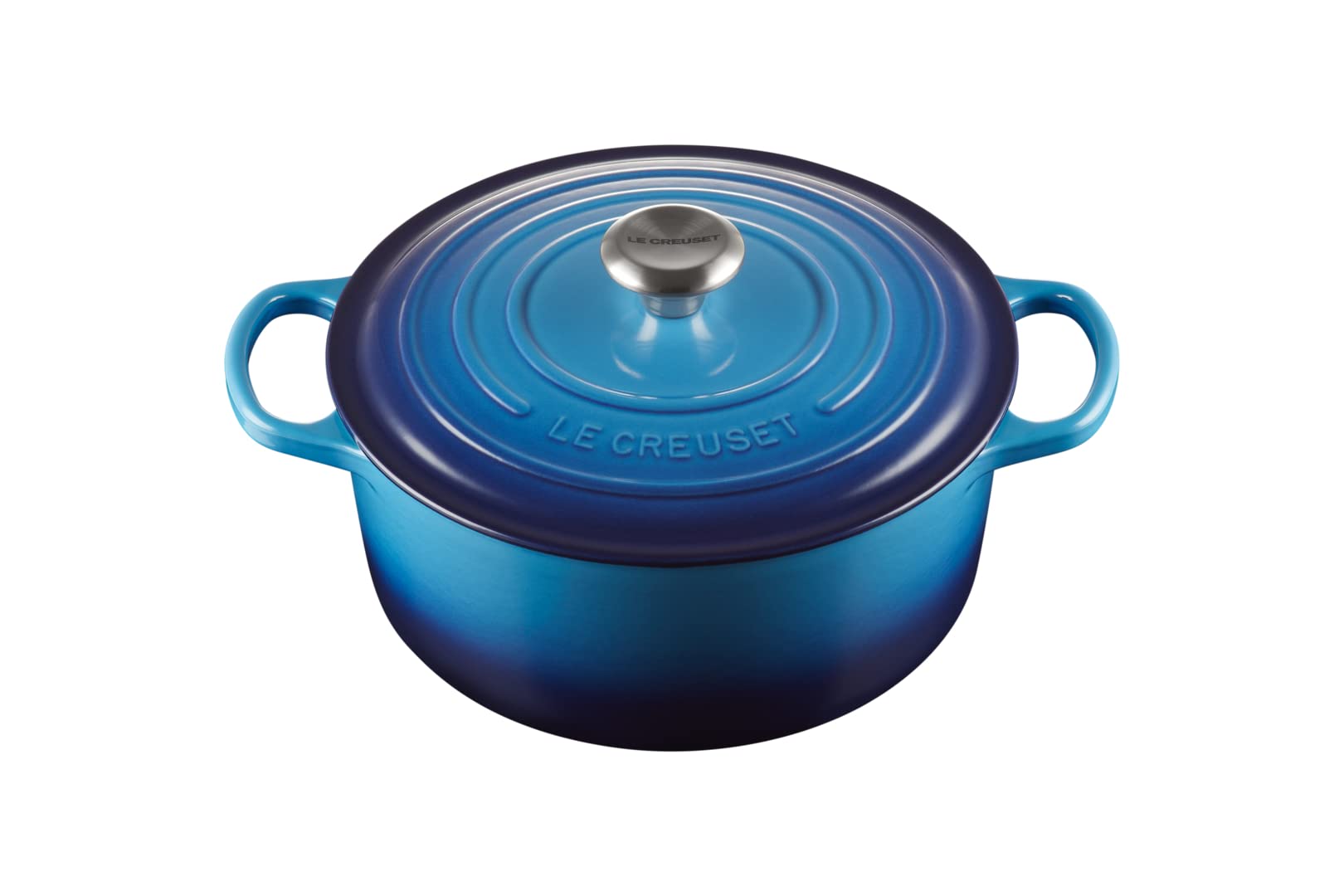 Le Creuset Signature Enamelled Cast Iron Round Casserole Dish With Lid, 26 Cm, 5.3 Litre, Azure, 21177182202430