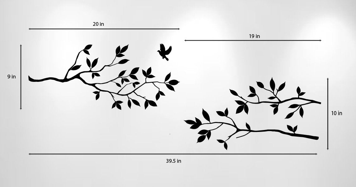 Tree Branches Wall Decal With Birds Vinyl Sticker Nursery Leaves 40'' Wide X 18'' High As Shown (Matte Brown)