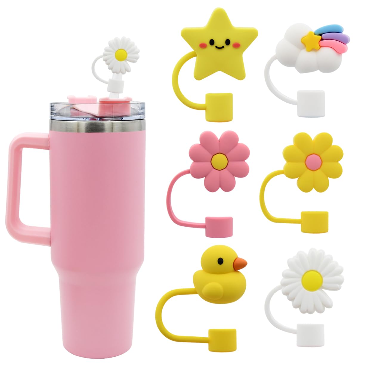 Straw Cover Cap for Stanley Cup Straw Topper Compatible for 30&40 Oz Tumbler with Handle 10mm 0.4in Dust-Proof Reusable Straw Tips Lids Straw Tip Covers for Christmas Gifts