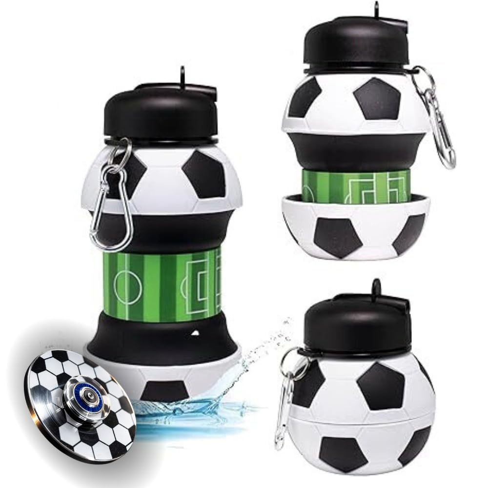 Soldtrue Collapsible Silicone Water Bottle 550Ml. | Portable For School, Sports, Travel & Outdoor Activities | Football-Shaped, 
