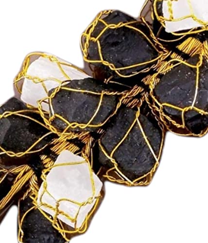 Gemtub Natural Handcrafted Black Tourmaline And Selenite Hanging Ornament Selenite And Tourmaline Rough Chunks Hanger Protection