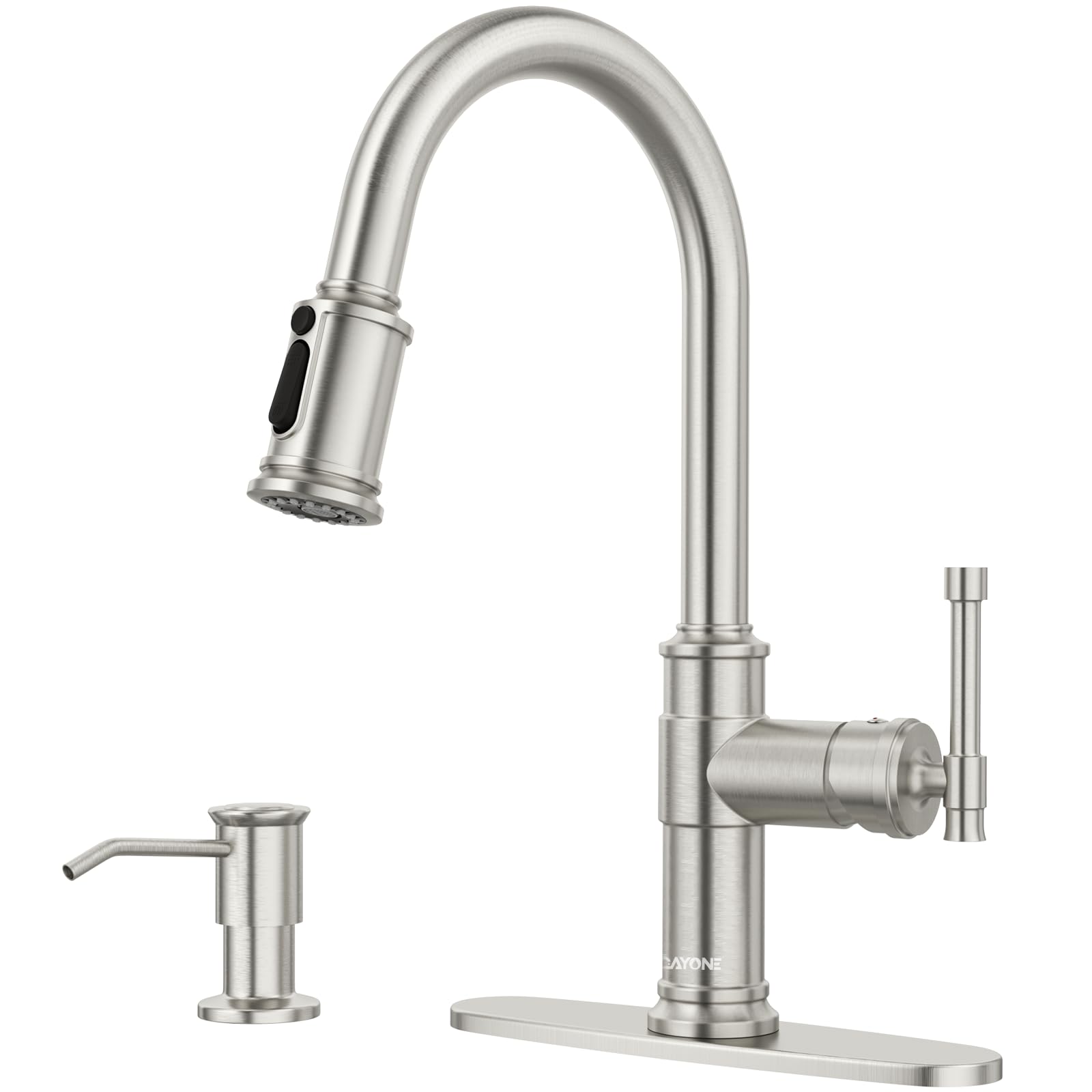 Pull Down Kitchen Faucet With Sprayer Brushed Nickel, Dayone Single Handle Antique One Hole High Arc Pull Out Kitchen Sink Fauce