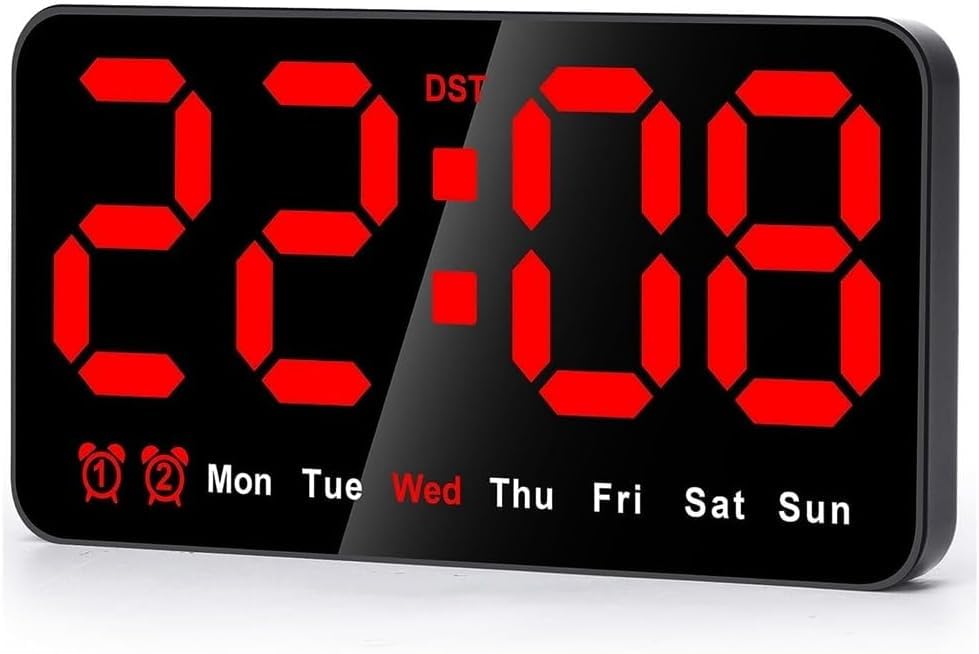 Ghanu Large 9-Inch Led Digital Wall Clock | Big Number Display | Dual Alarm | Dst | Adjustable 3-Level Brightness For Home & Cla