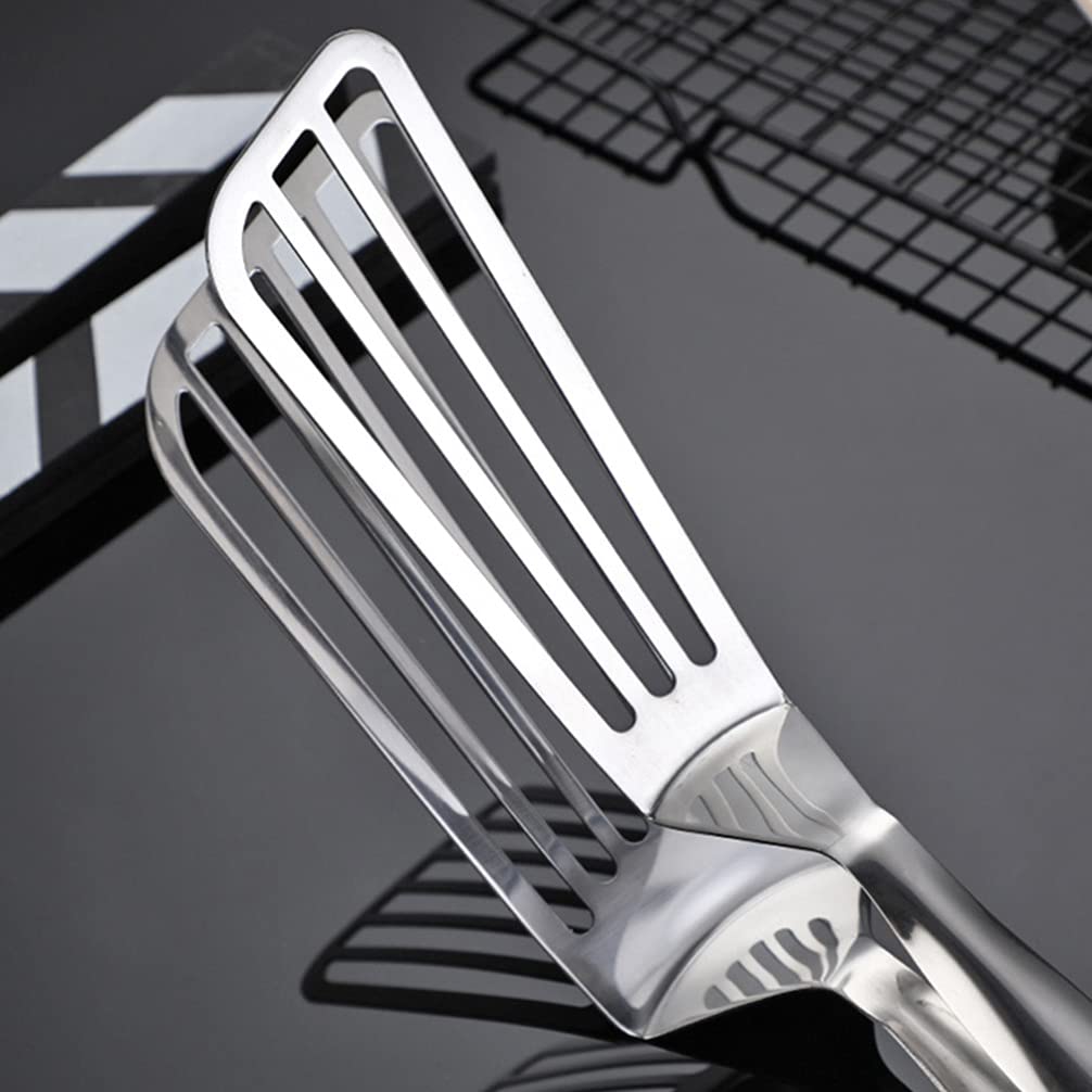 Hemoton Fish Spatula Stainless Steel Slotted Barbecue Clip Steak Clamp For Flipping Frying Fish Meat Eggs Pancakes