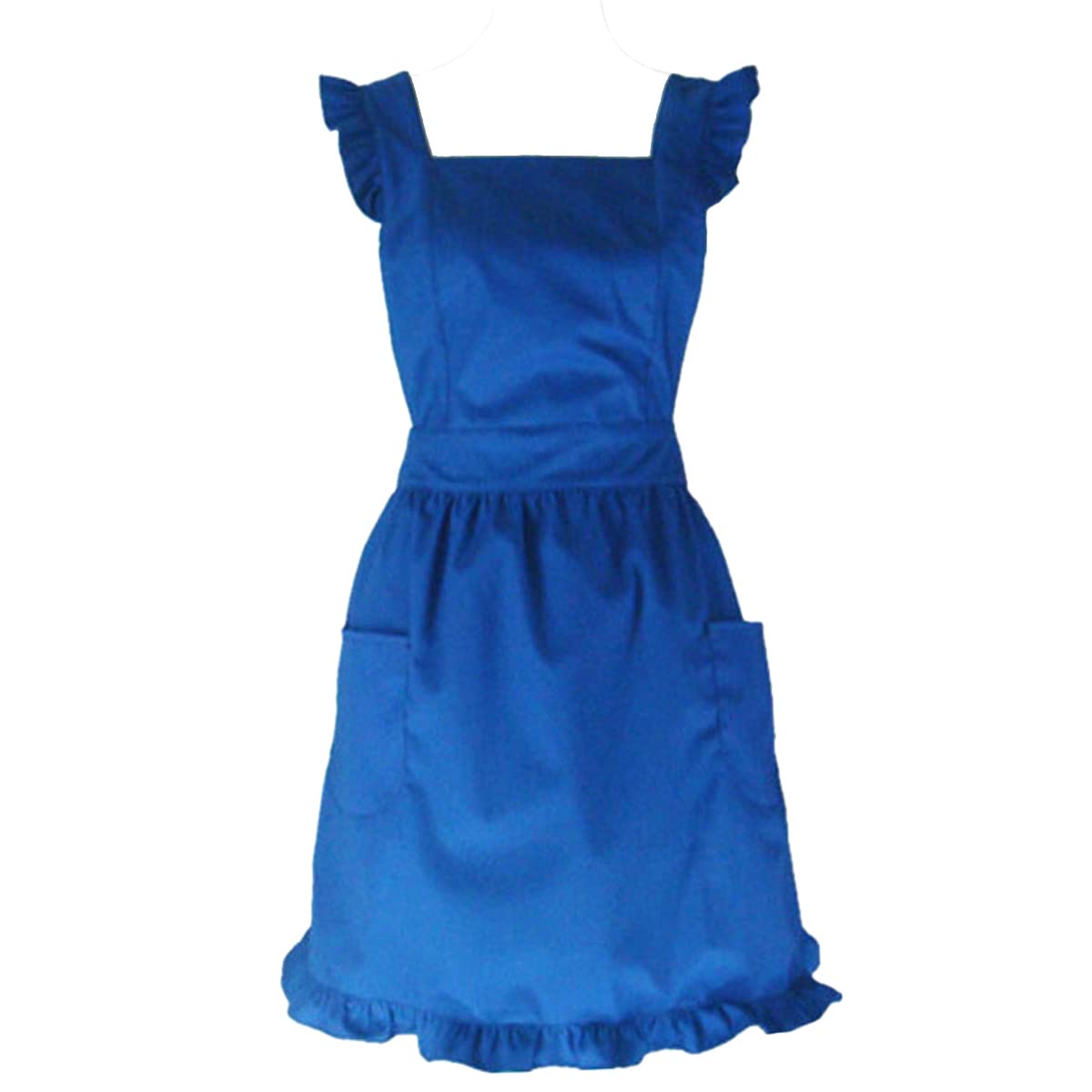 Hyzrz Cute Lovely Cotton Retro Kitchen Cooking Aprons For Women Girls Vintage Baking Victorian Apron With Pockets For Gift (Blue