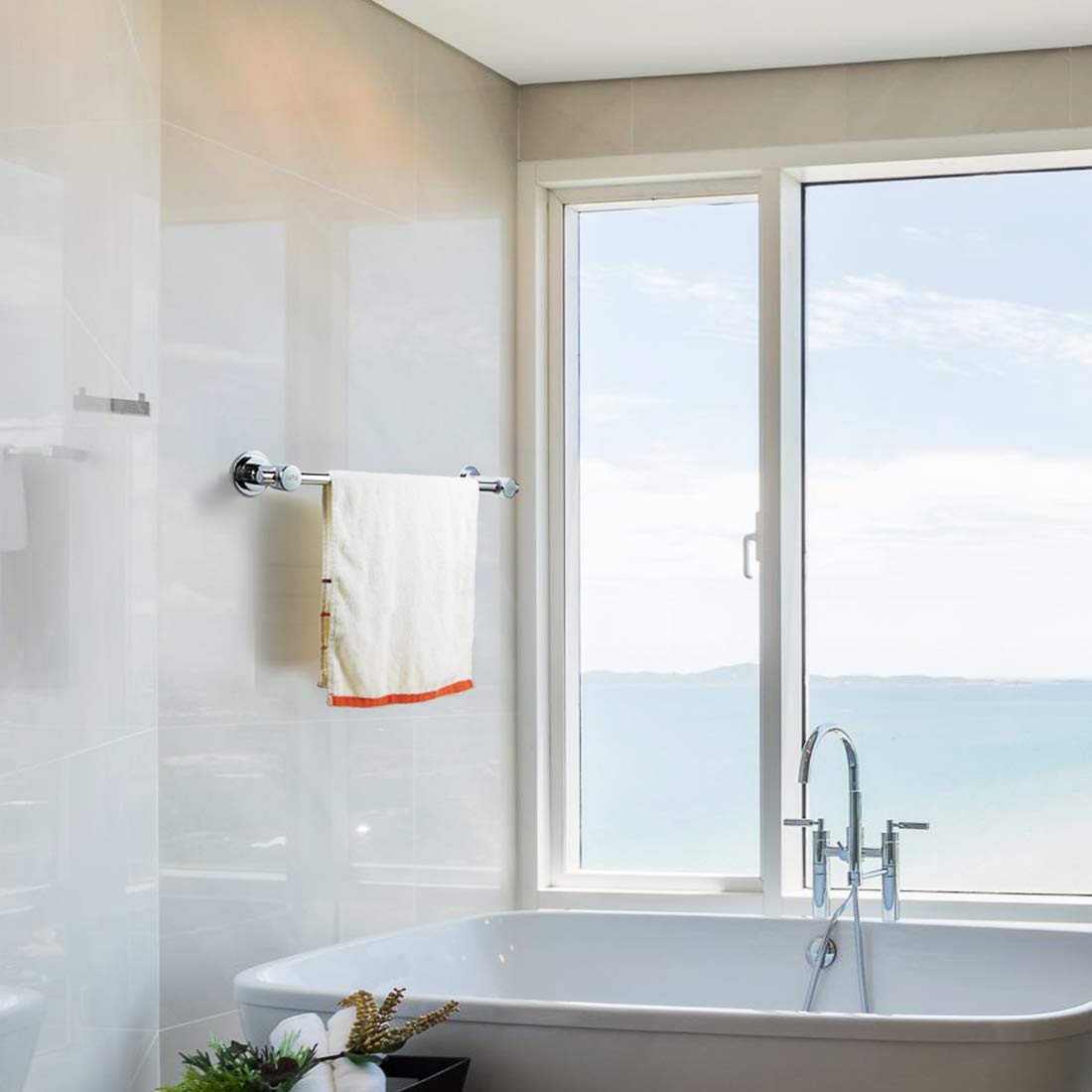 Jiepai Suction Cup Towel Bar 24 Inch,Removable Modern Vacuum Suction Towel Holder For Bathroom Door Adhesive Towel Bar Suction T