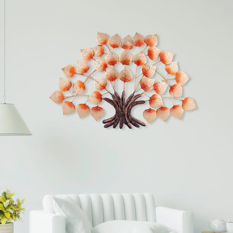 Artemade Iron Decorative Wall Hanging Paan Orenge Leaf Tree Art Sculpture Wall Mounted Home Decor Wall Arts For Living Room Bed 