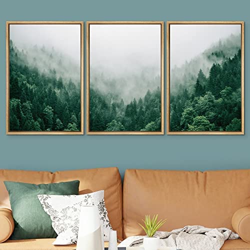 Signwin Framed Canvas Print Wall Art Set Fog & Mist Mountain Forest Valley Nature Wilderness Photography Modern Art Landscape Re