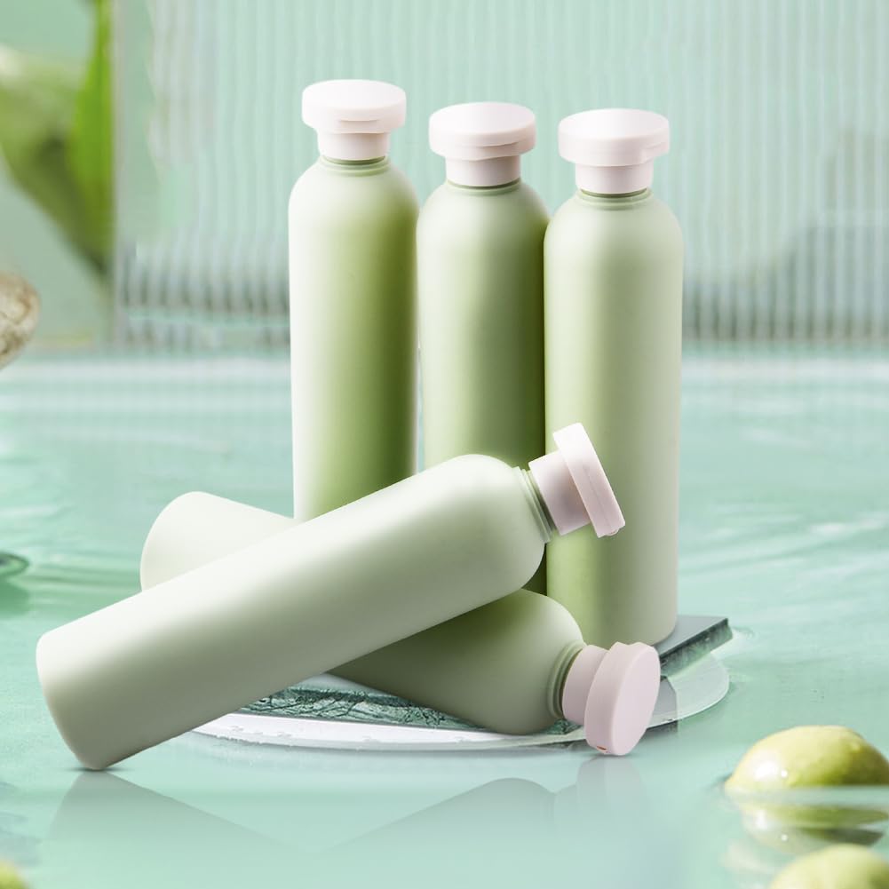 QOONESTL 5Pack Refillable Bottle Green Plastic Empty Squeeze Bottles, 260ml Leak Proof Travel Bottle, Refillable Containers for