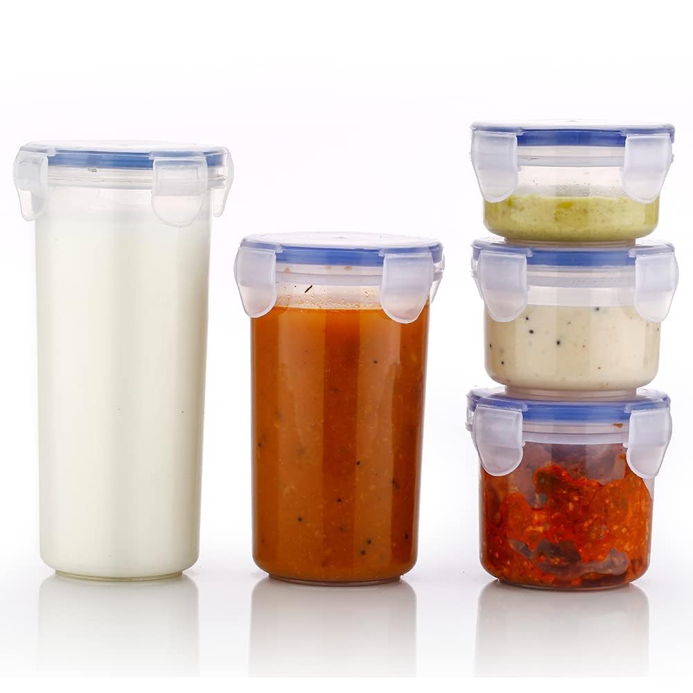 Dnkitch 5Piece Set Plastic Airtight Tumbler With Lid | Spill & Leakproof Juice Bottle Glass With Lid | Lassi & Buttermilk Bottle