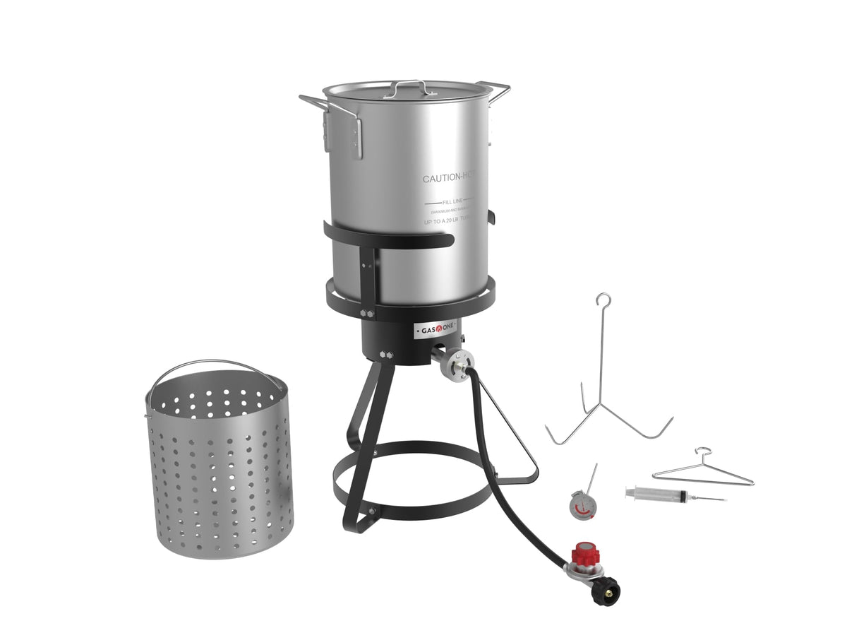 Gasone B-5155-Red 30 Qt Set With Propane Gas Burner, Perforated Turkey Deep, Outdoor Cooking And Frying, Complete Fryer With A B