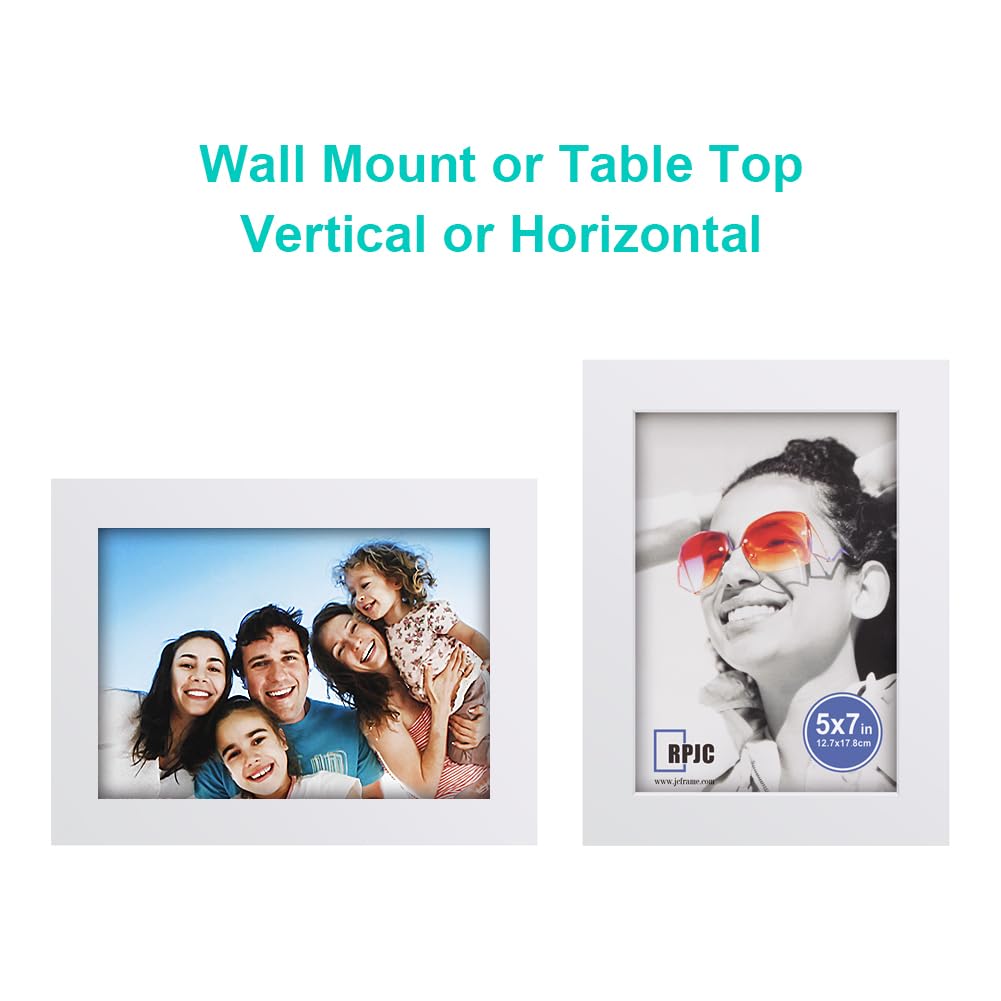 RPJC 5x7 Inch Picture Frame Made of Solid Wood High Definition Glass for Table Top Display and Wall Mounting Photo Frame White