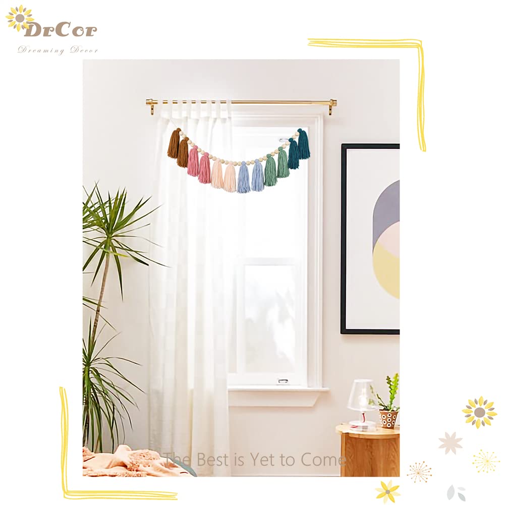 DrCor Boho Rainbow Tassel Garland - Handmade Cotton Yarn Wall Hanging in Earthy Tones for Nursery, Baby Shower & Kids Room Decor