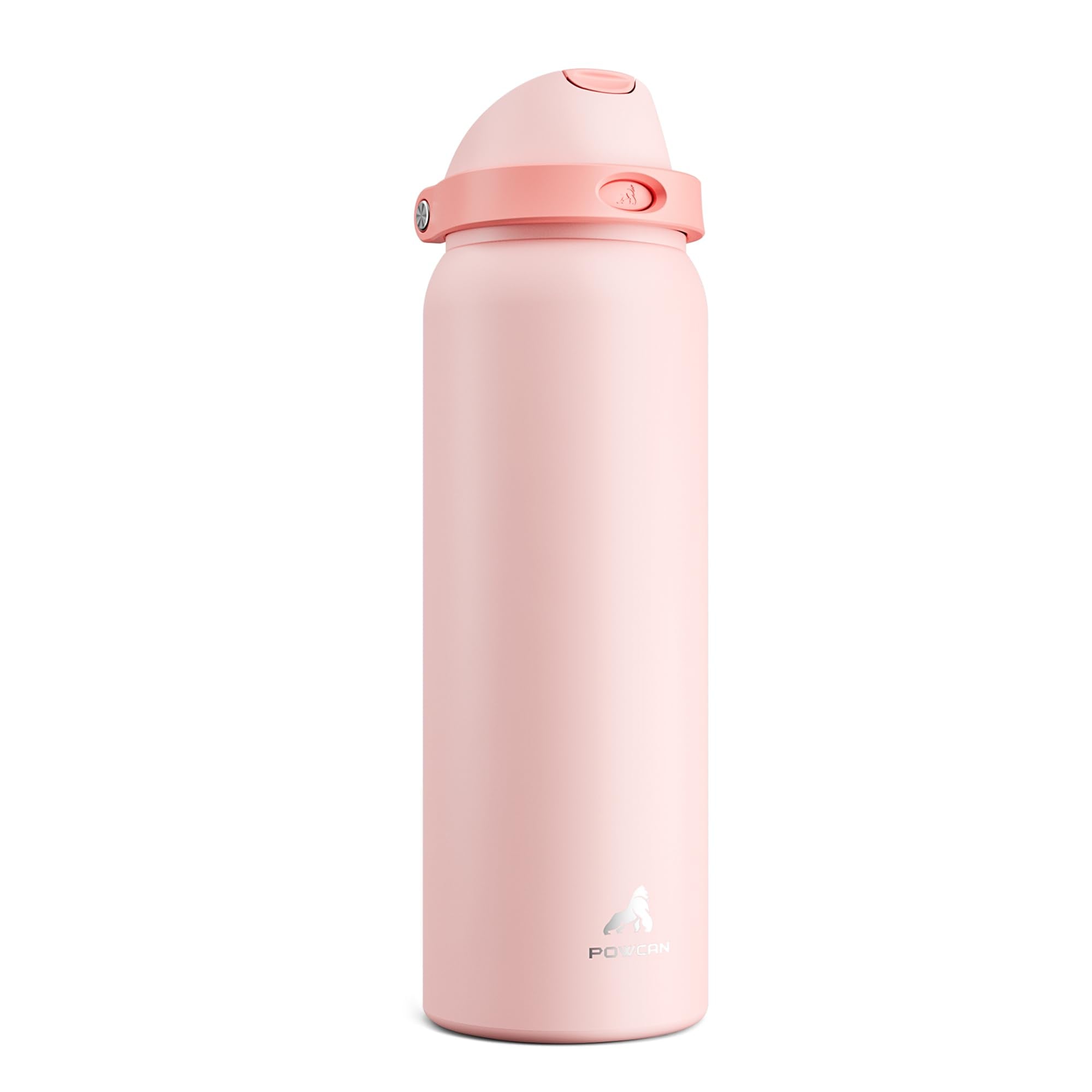 POWCAN 40 oz Insulated Water Bottle for Sports: 2-in-1 Lid with Push-Button Spout & Quick-Flip Straw, Leakproof, Car Cupholder F