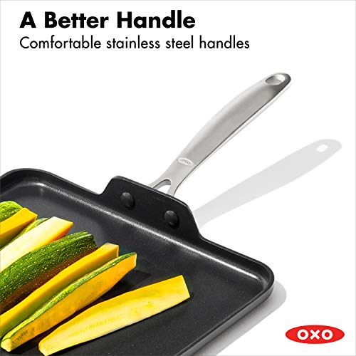 Oxo Enhanced 11'' Griddle Pan, Pfas-Free Ceramic Nonstick, Durable Hard Anodized Cookware, Scratch Resistant, Stainless Steel Ha