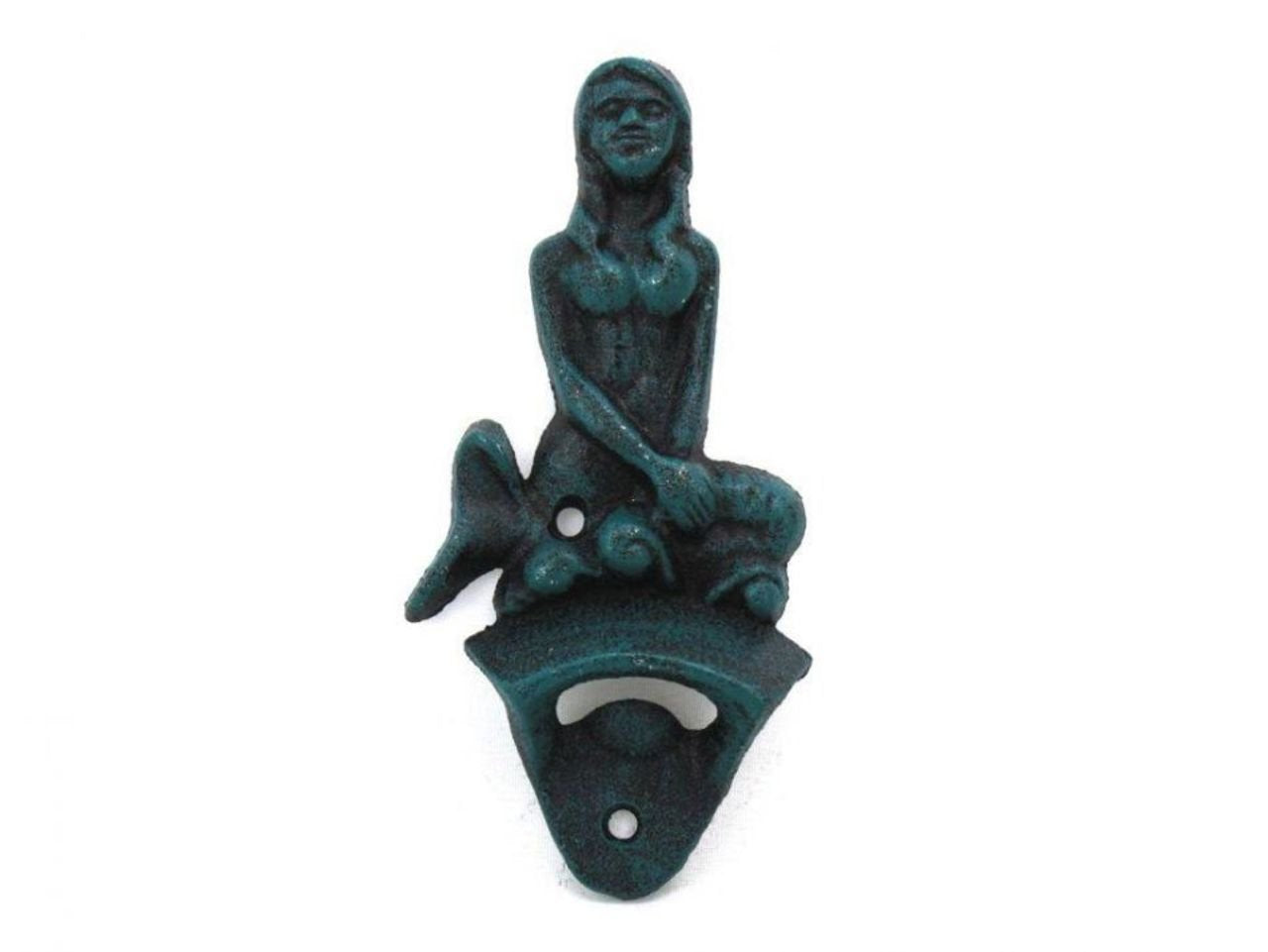 Hampton Nautical Seaworn Blule Wall Mounted Mermaid Bottle Opener 6''-Vintage Cast Iron Decor-Sea Life