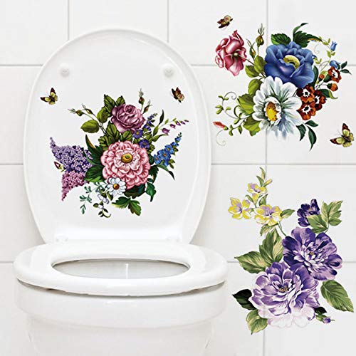 3Pcs Peony Rose Lavender Butterfly Flower Wall Stickers Beauty Flowers Decals Self Adhesive Removable Waterproof Vinyl Art Mural