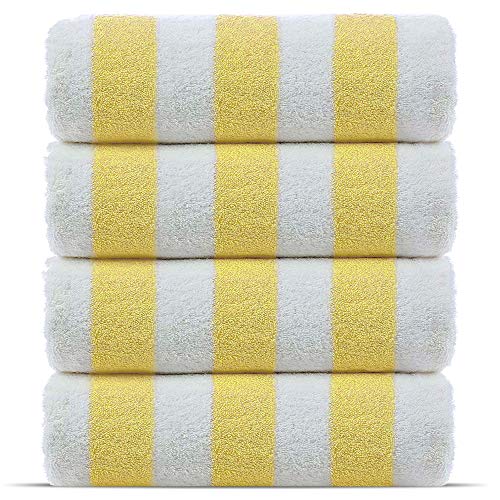 Chakir Turkish Linens Premium Quality 100% Cotton Turkish Cabana Thick Stripe Pool Beach Towels 4-Pack (Yellow, 30X60 Inch)
