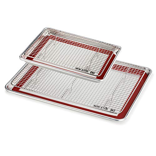 New Star Foodservice 1028751 Commercial-Grade Bun Pan/Baking Sheet, Baking Mat, Cooling Rack Combo, 1/4 And 1/2 Sizes Each
