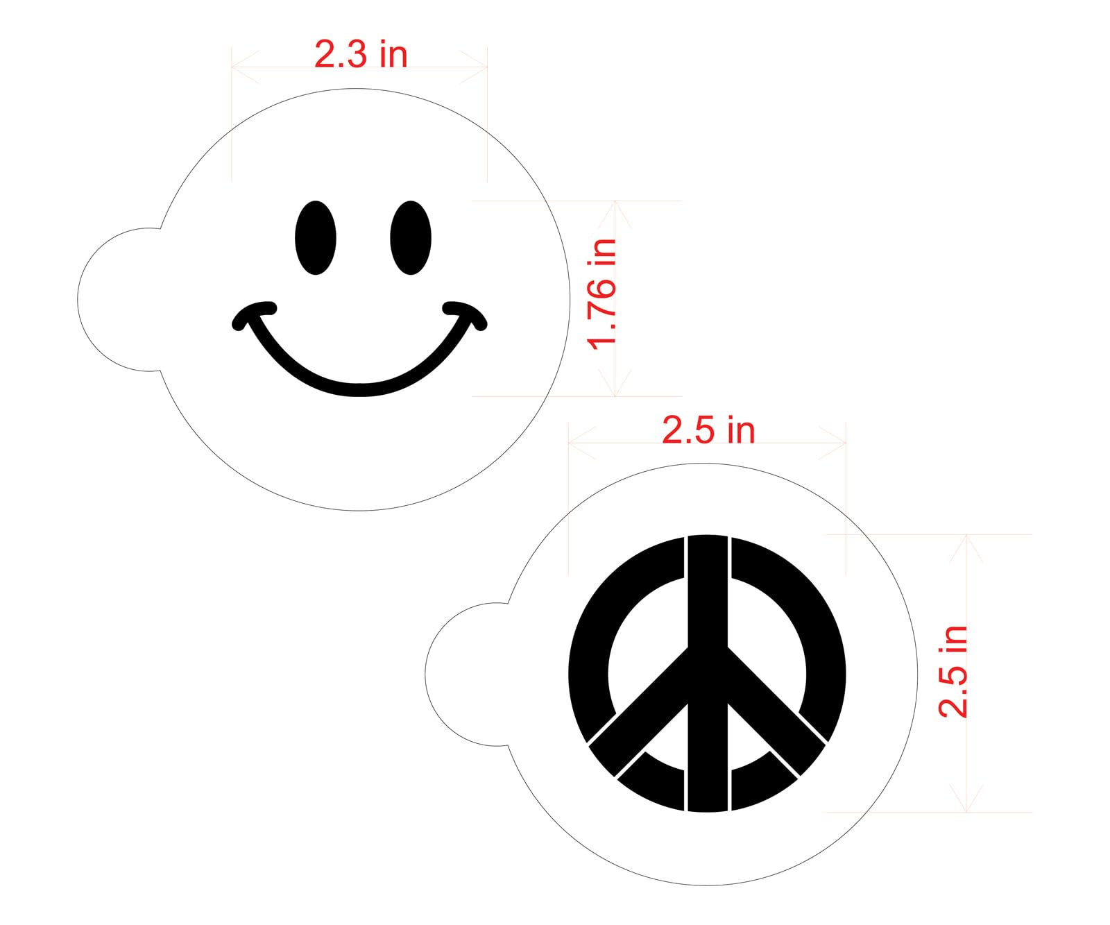 Designer Stencils Peace & Happiness Cookie Set Stencils, Beige/Semi-Transparent