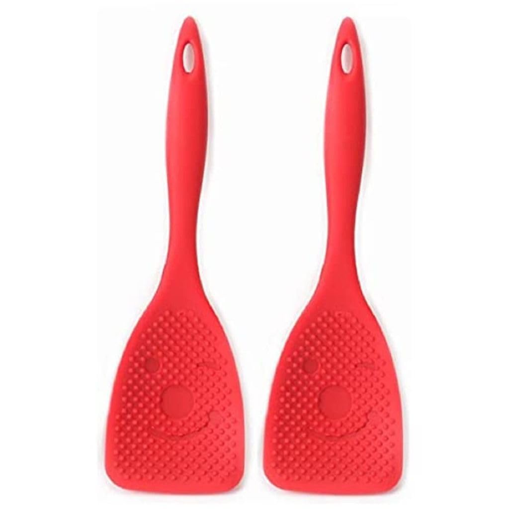 Besillia Rice Paddle Nonstick Spatula Heat Resistant Silicone Spoon, Kitchen Cooking Red Rice Scooper For Soup, Salads, Mashed P