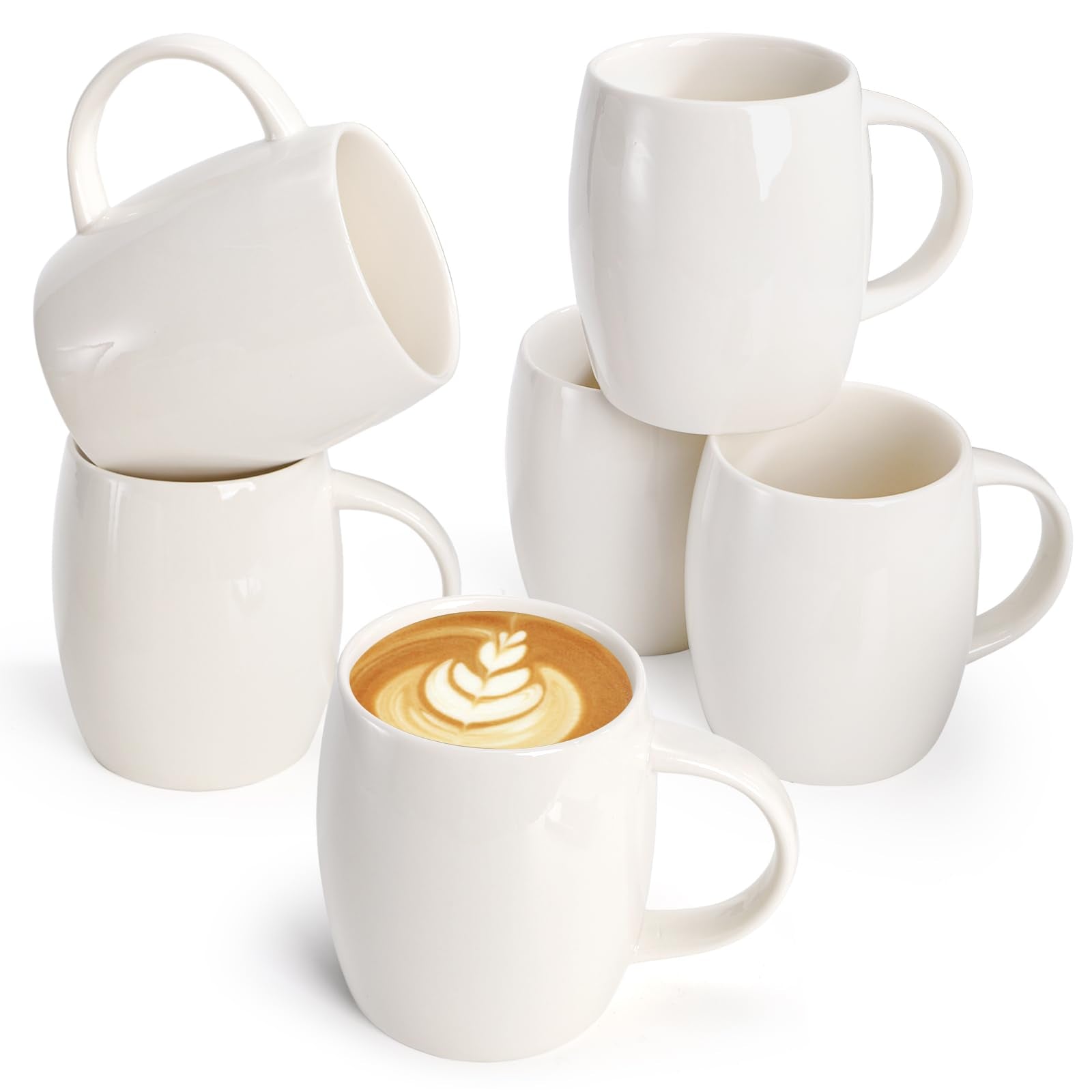 Foraineam Set of 6 Porcelain Mugs 15 Ounces White Coffee Mugs Set Ceramic Drinking Cups for Coffee, Tea, Juice, Cocoa