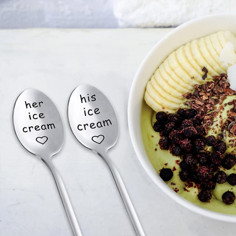 His And Her Ice Cream Spoons For Couples, Boyfriend Girlfriend Birthday Wedding Anniversary Christmas Gifts For Wife Husband Sta