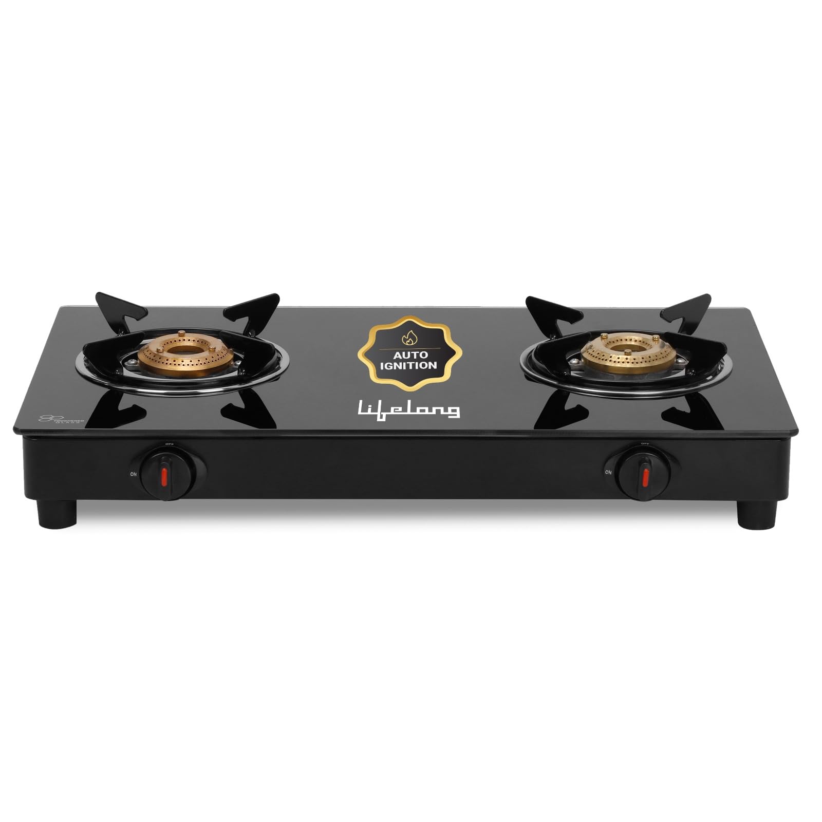 Lifelong 2 Burner Gas Stove Top For Kitchen - Automatic Ignition Cooktop Modern Glass Stove For Modular Kitchen, Isi Certified &