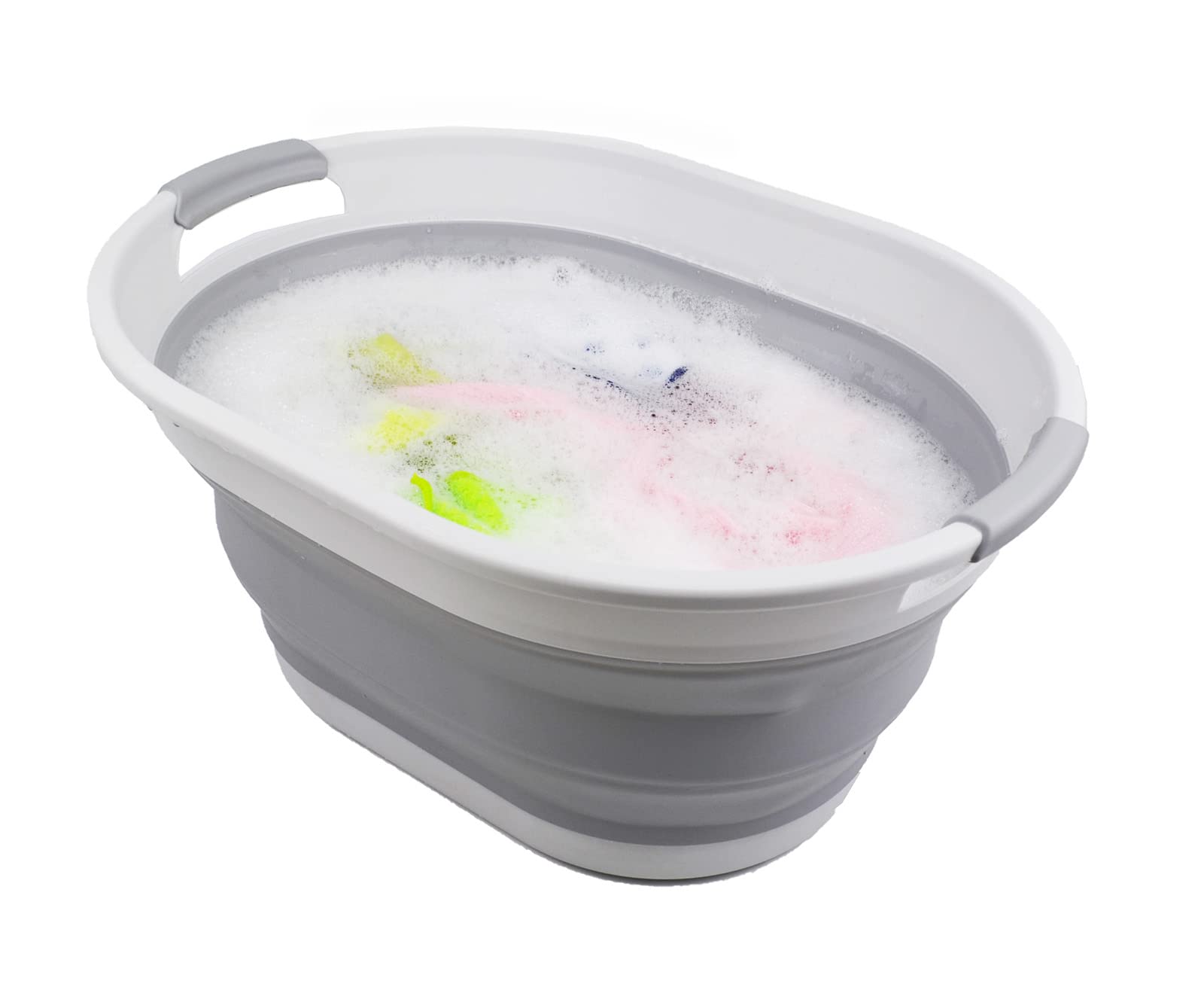 Sammart 28L (7.4 Gallon) Oval Collapsible Plastic Laundry Basket - Foldable Pop Up Storage Container/Organizer - Portable Washin