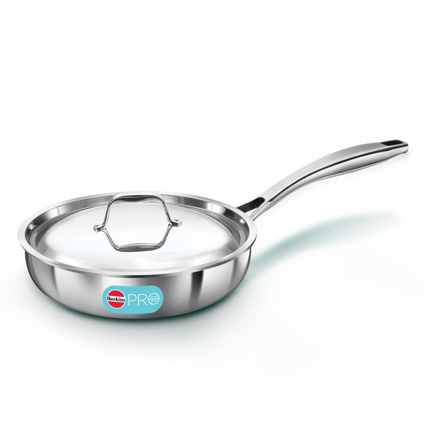 Hawkins Pro 22 Cm Frying Pan, Triply Stainless Steel Fry Pan With Stainless Steel Handle And Stainless Steel Lid, Silver (Psf22S