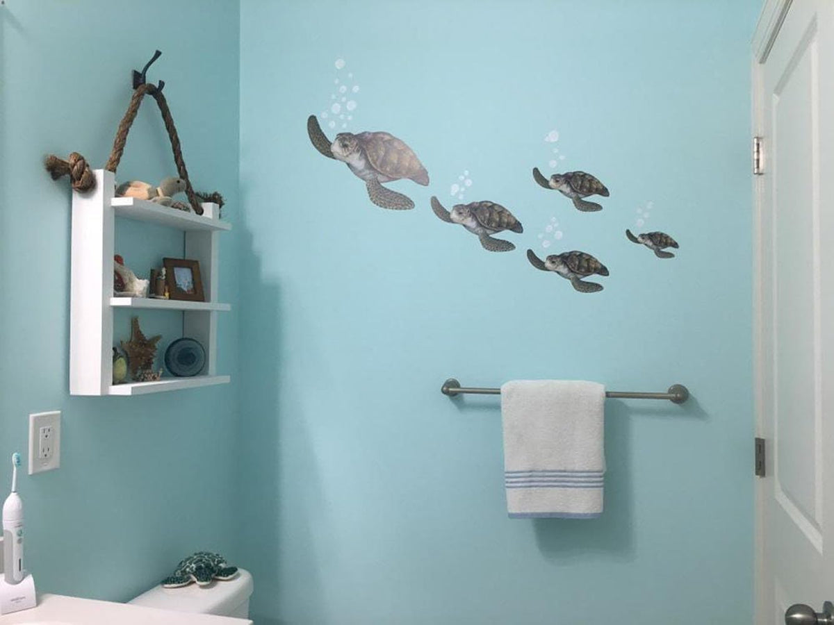 Sea Turtle Family Ocean Wall Decals, Dolphin Fish, Undersea Decor Stickers For Beach Kids Room Sea Wall Stickers, Boys Girls Tod