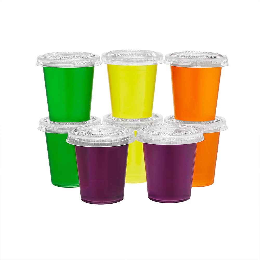 King Zak 150 Sets - 1.5Oz, Disposable Mini Plastic Jello Shot Cups With Lids Perfect For Portion Souffle, Condiment, Dipping Sau