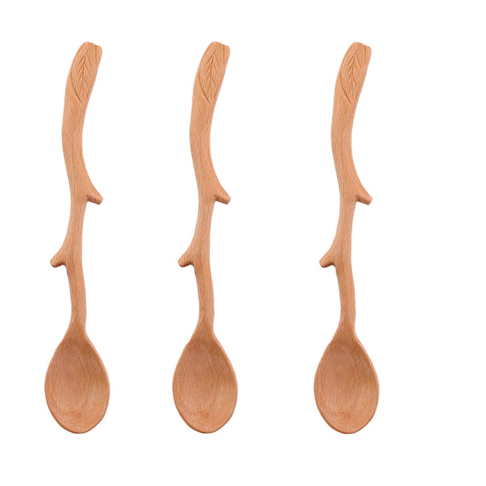 3Pcs Wooden Twig Spoons,Long Handle Soup Spoon Natural Wood Coffee Scoop, Creative Branch Shape Ladle Spoon For Soup Cooking Mix