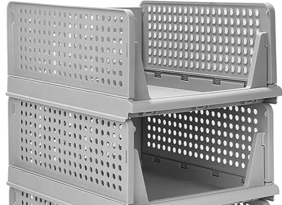 Ink Craft Plastic Foldable & Stackable Organizer Rack Drawer Shelf Storage Container For Home Wardrobe & Cupboard (Grey, Pack Of