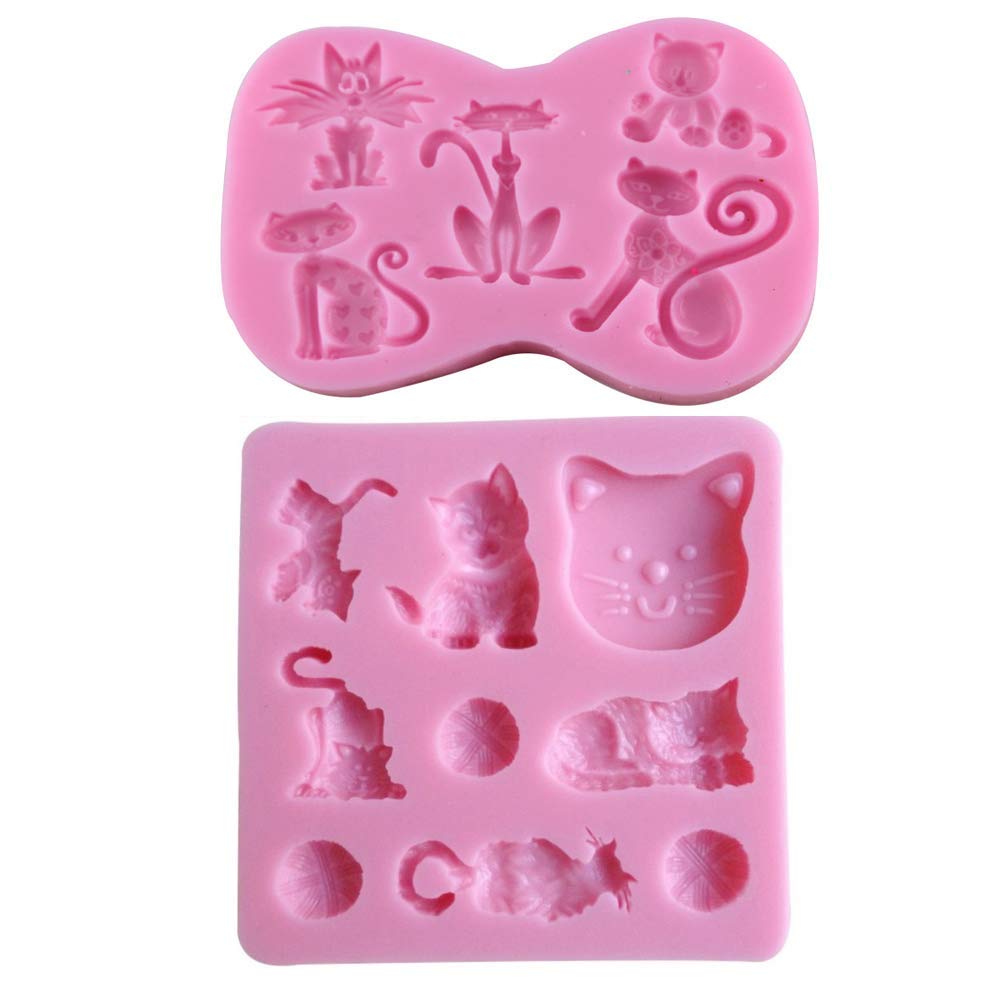 2Pcs/Set Little Cat Shape Silicone Fondant Mold Kitty Kitten Chocolate Candy Gumpaste Mould Cupcake Cake Decorating Tools Polyme