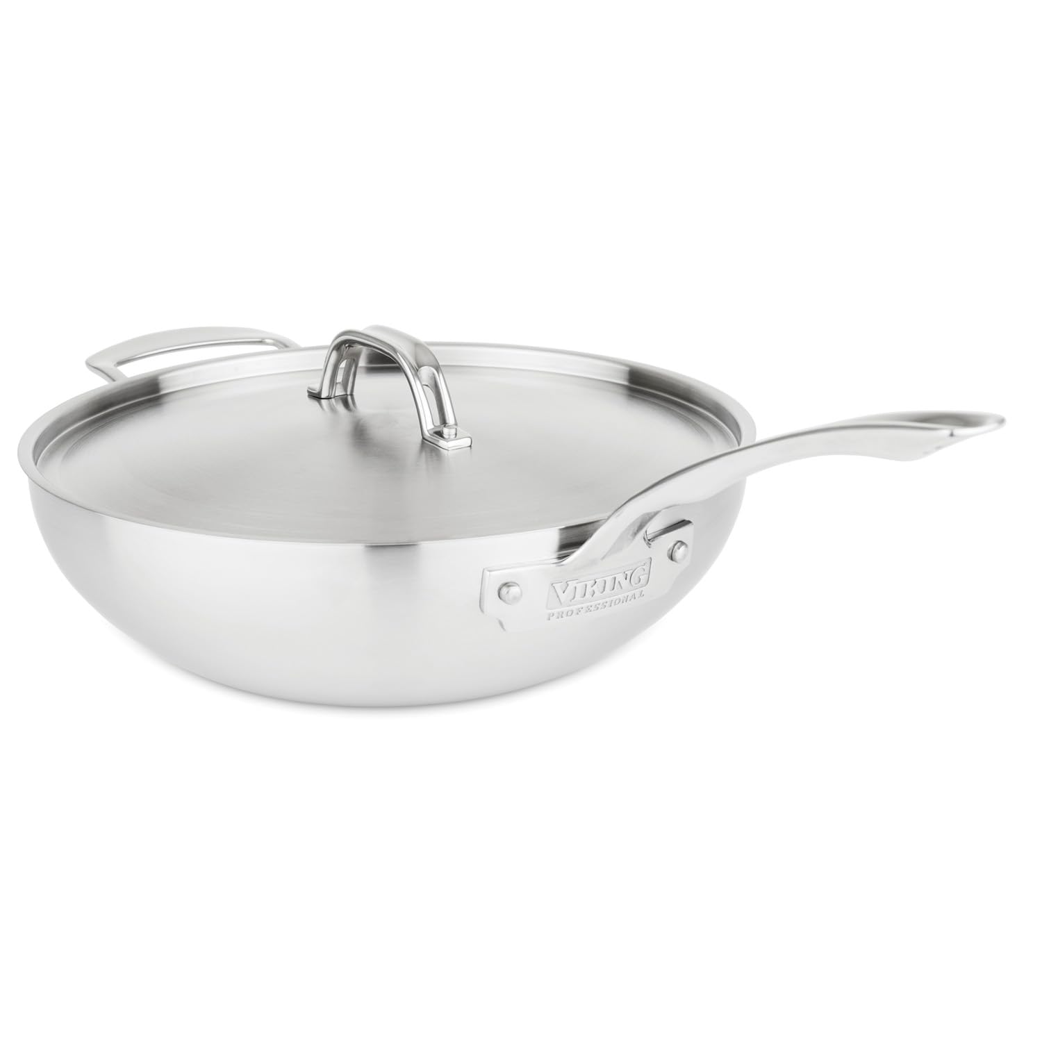 Viking Culinary Professional 5-Ply Stainless Steel Chef Pan, 12 Inch, Includes Steel Lid & Ergonomic Stay-Cool Handle, Dishwashe