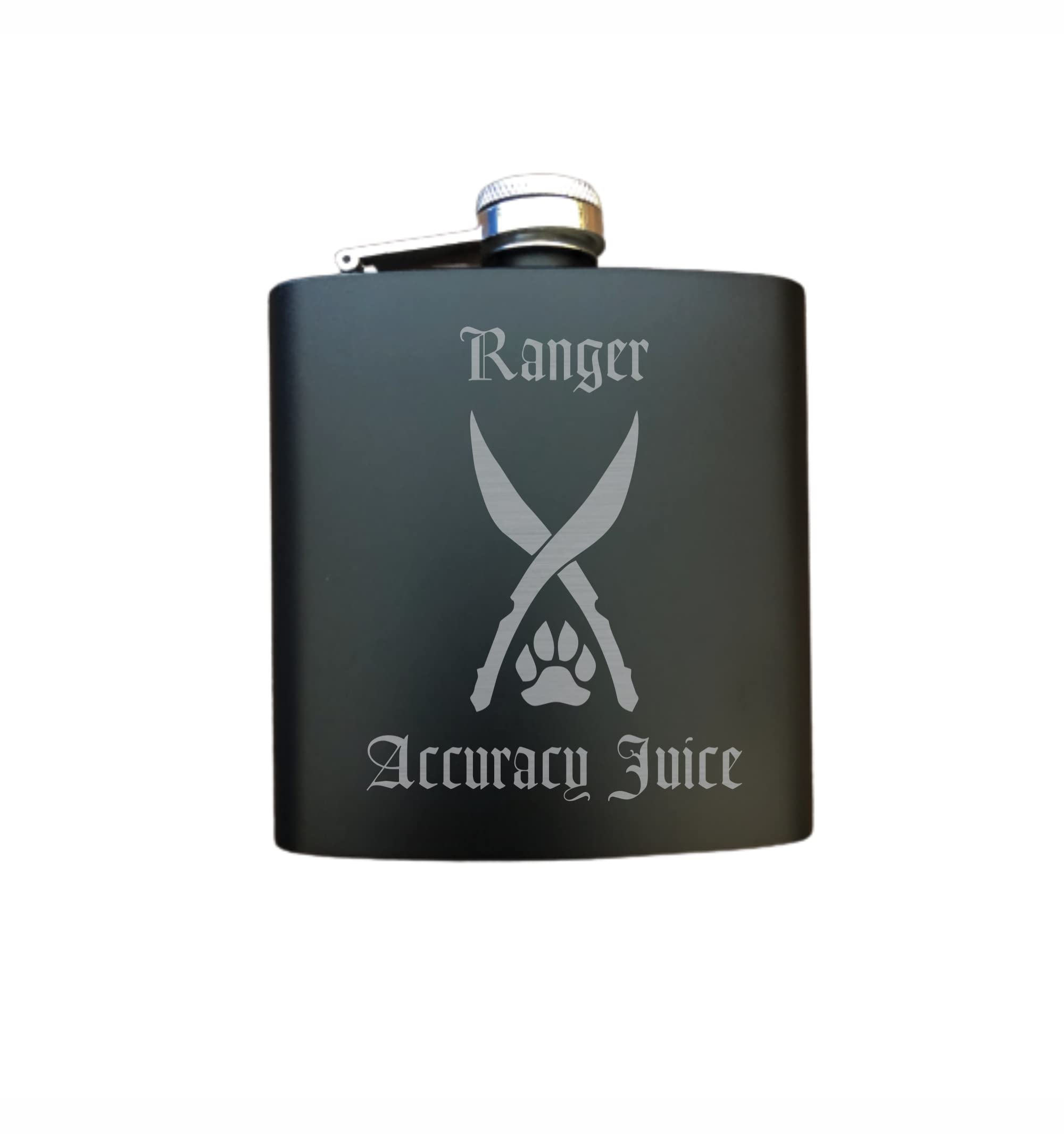 DND Gifts Engraved Steel Flask Ranger Accuracy Juice with Class Symbol