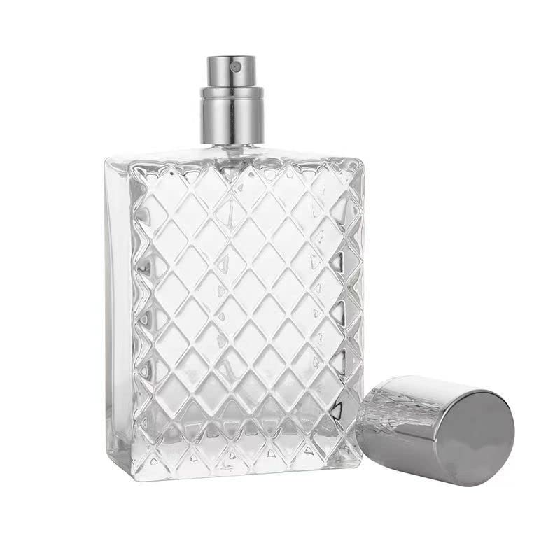 Yorror 2 Pack 100Ml Glass Perfume Atomizer,Square Lattice Perfume Spray Bottle With Silver Aluminum Sprayer,Portable Fragrance F