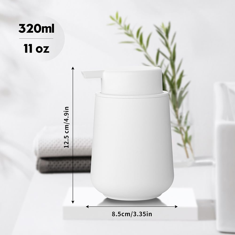 Yaukph Matte Cream White Liquid Hand Soap Dispenser Plastic 11 Oz - Modern Minimalist Style For Bathroom & Kitchen Countertop Re