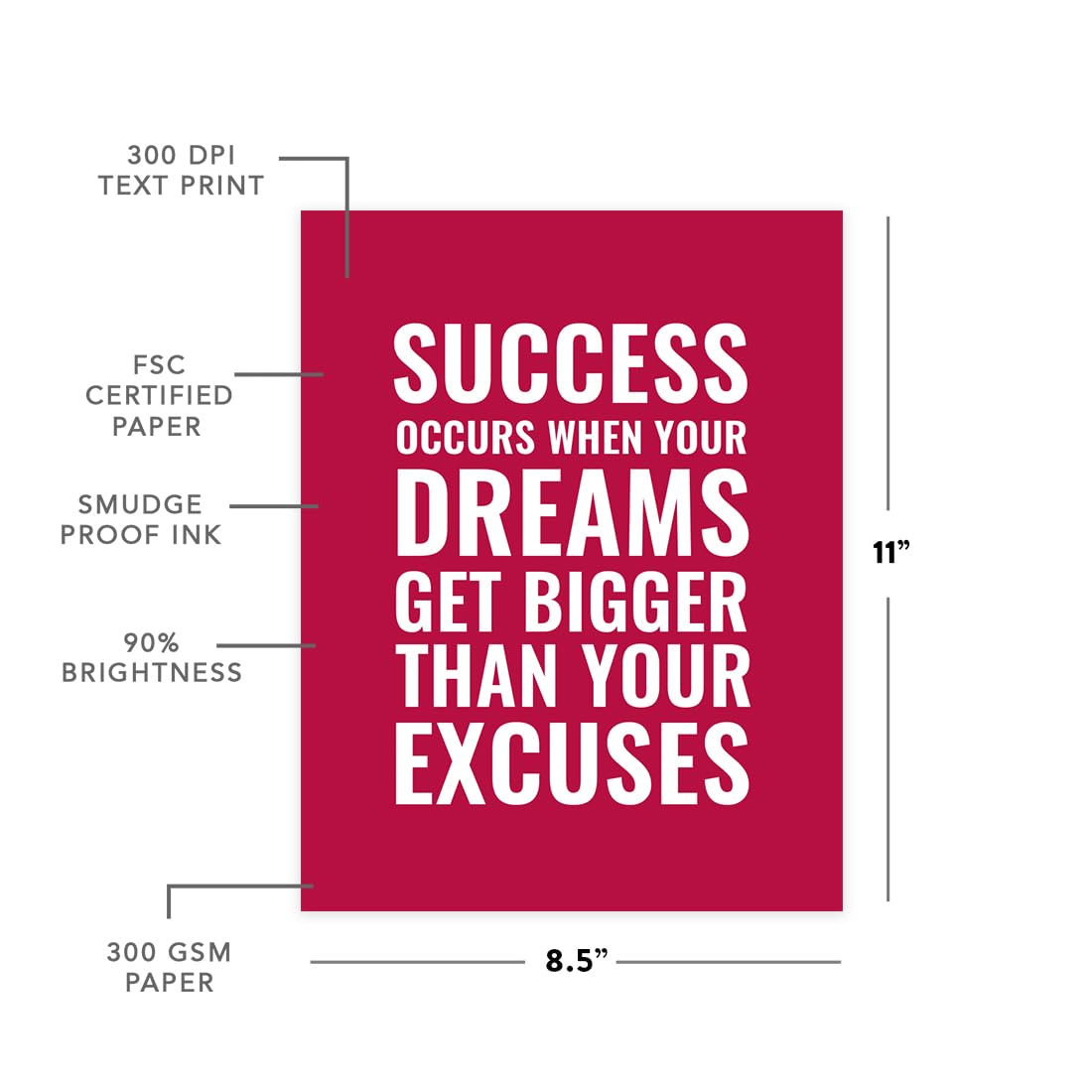 Andaz Press Motivational Wall Art, Success Occurs When Your Dreams Get Bigger Than Your Excuses, 8.5X11-Inch Inspirational Succe