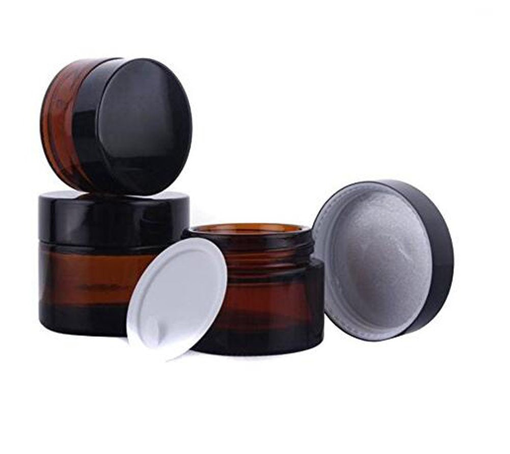 30Ml 1 Oz Amber Glass Jars Empty Refillable Make Up Cosmetic Storage Pot Travel Containers Bottles With White Inner Liners And B